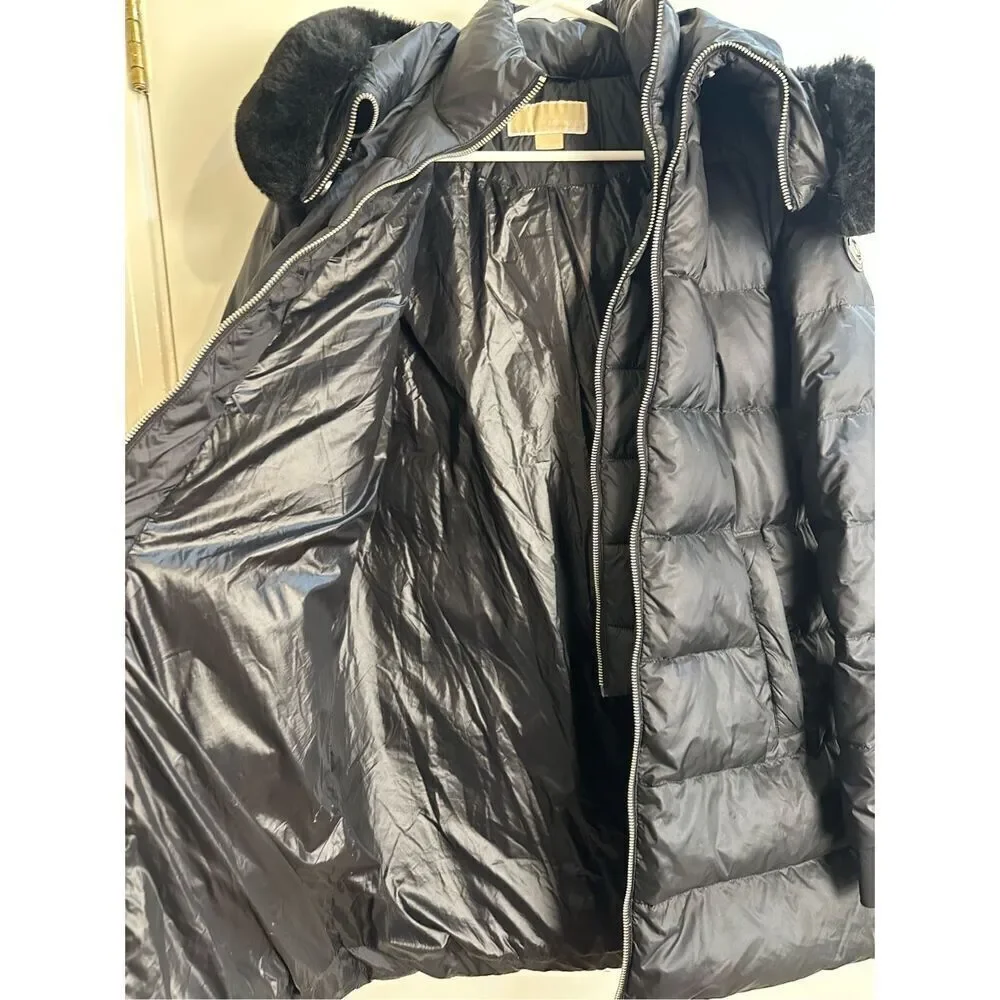 Michael Kors size XS black DOWN coat long puffer with hood and inner bib